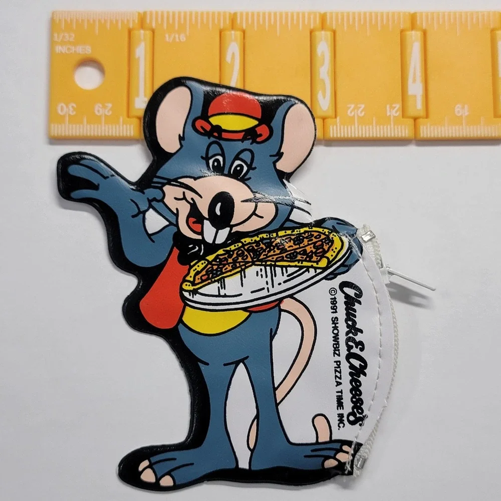 Chuck E Cheese Coin Purse Excellent 1991 Vintage Showbiz Pizza Pouch Zipper